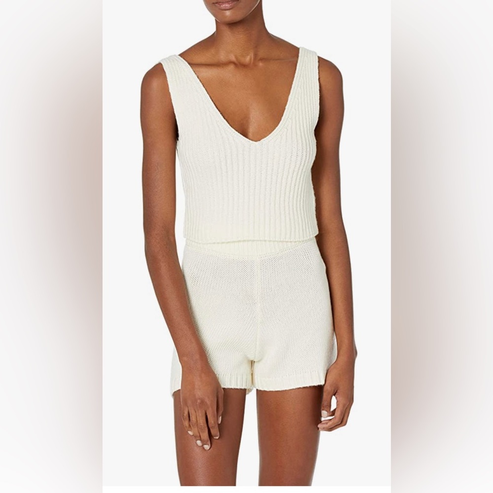 The Drop Sylvie Double V-Neck Textured Rib Cropped Sweater Tank - Small - NWT
